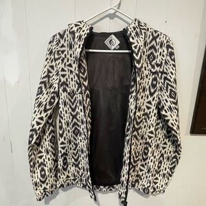 Volcom Black and White Patterned Hooded Bomber Jacket